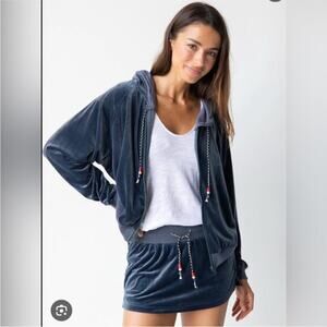 Natural Life Make It Happen Velvet Slate Gray Full Zip Tassel Hoodie - Size S